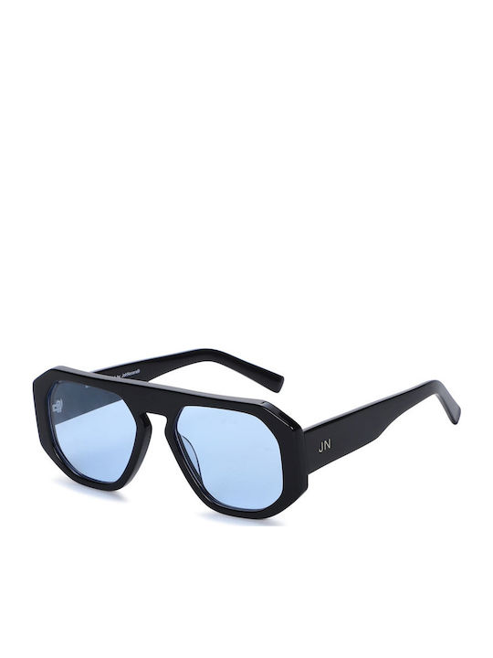 JohNocera Unisex Sunglasses with Black Horn-Rimmed Frame and Light Blue Lens Mytho-c4