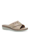Leder Flache Sandalen für Damen Anatomisch in Beige Farbe