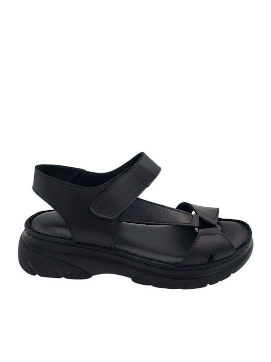 Leather Women's Flat Sandals Anatomic Flatforms in Black Color