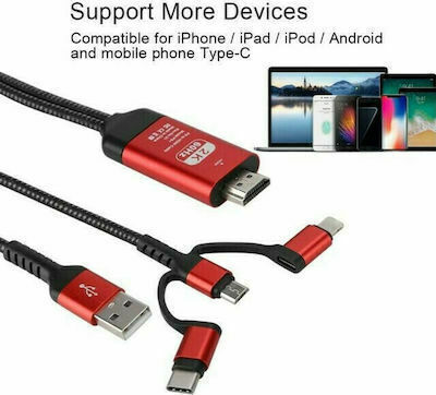 Cable HDMI male - Lightning male 2m Μαύρο
