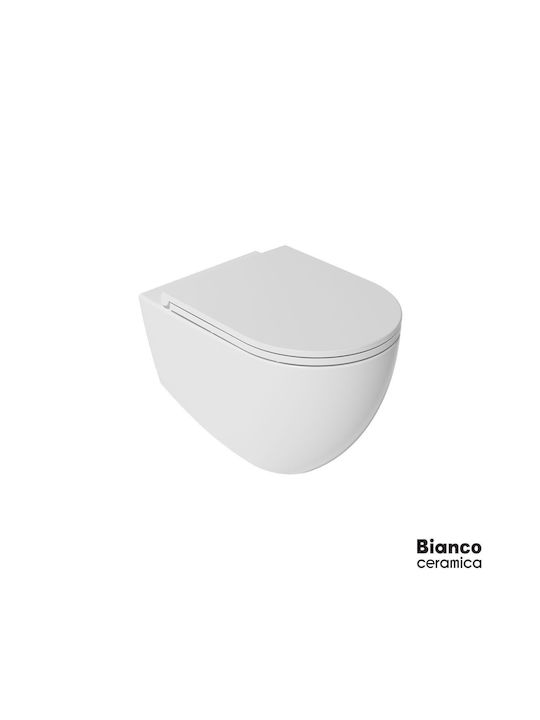 Bianco Ceramica Wall-Mounted Toilet Rimless with Slim Cover Soft Close White