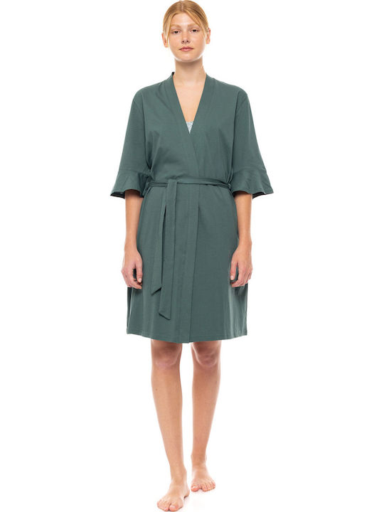 Pink Label Καλοκαιρινή Γυναικεία Ρόμπα Dark Green