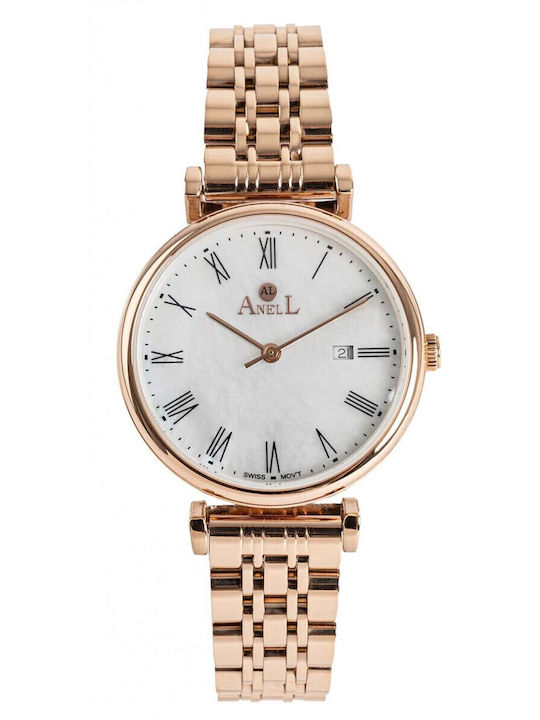Anell Women's Watch with Pink Gold Metal Bracelet