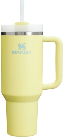 Stanley Quencher H2.0 FlowState Handled Tumbler Thermos Bottle Stainless Steel BPA Free 1.18lt Yellow With Straw And Handle