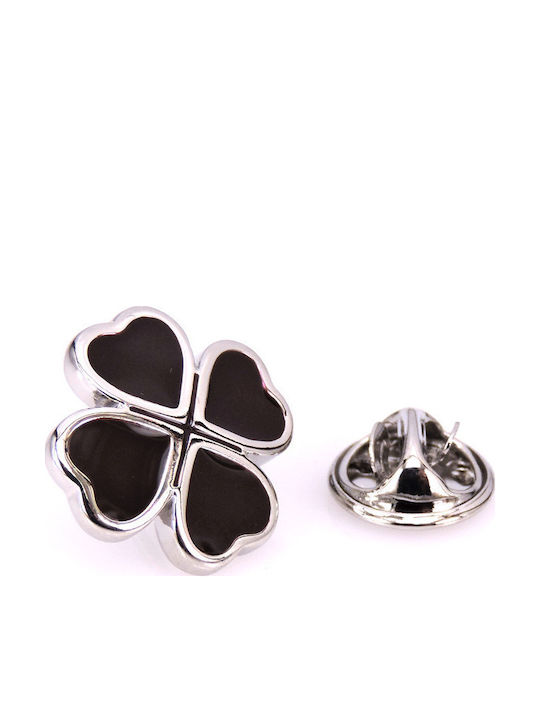 Silberner Schwarzer Kleeblatt-Pin