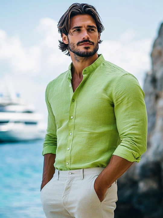 Panda Clothing Μακρυμάνικo Λινό Πουκάμισο σε Κα...