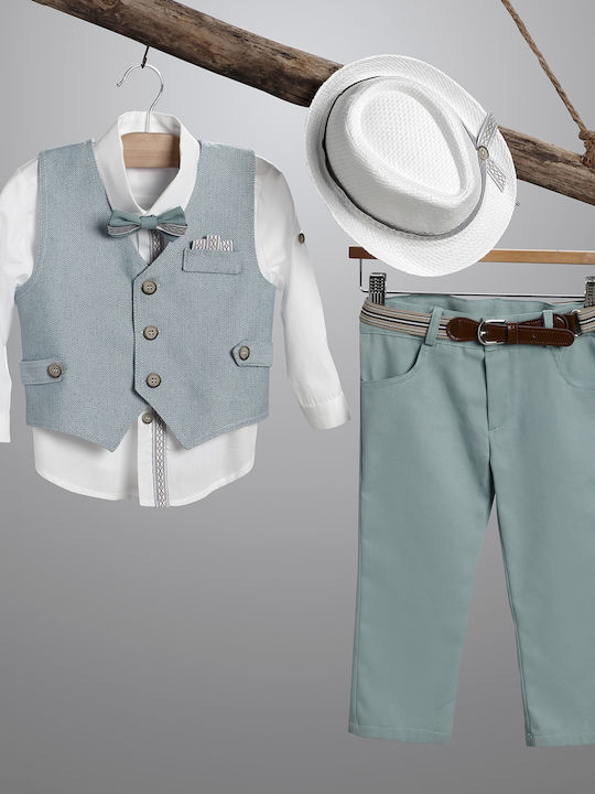 Costum de botez pentru băiat mentă-alb 2905-4 New Life Nl-2905-4