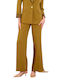 Women's Fabric Trousers with Elastic in Straight Line Oliv