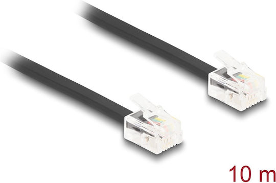 DeLock Flat Τηλεφωνικό Καλώδιο RJ11 6P4C 10m Μαύρο (90621)