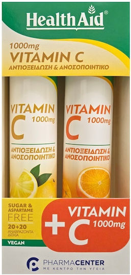 Health Aid Vitamin C Vitamin for Immune System Boost, the Skin & Antioxidant Action 1000mg Lemon-Orange 2 x 20 tablets