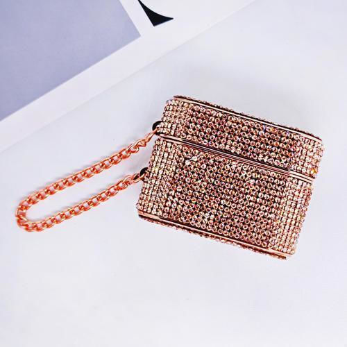 Airpods Pro Cylindrical Diamond Bluetooth Earphone Protective Case Rose Gold