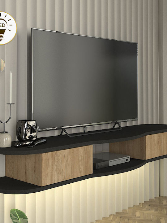 Έπιπλο Τηλεόρασης Perk με Φωτισμό LED Ανθρακί - Sepet Oak Μ150xΠ35xΥ19.2cm
