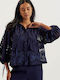 Damen Bluse mit Spitze Dk-blue