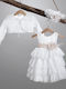 New Life White Baptism Clothes Set for Girls with Hair Accessories Cardigan & Dress Made of Tulle 3 Pieces