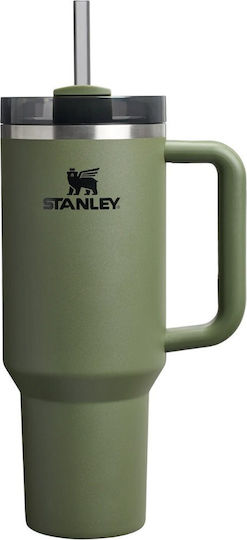 Stanley Quencher H2.0 FlowState Handled Tumbler Thermos Stainless Steel BPA Free 1.18lt Khaki with Straw and Handle