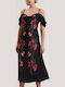 Midi Evening Satin Dress with Ruffles Black