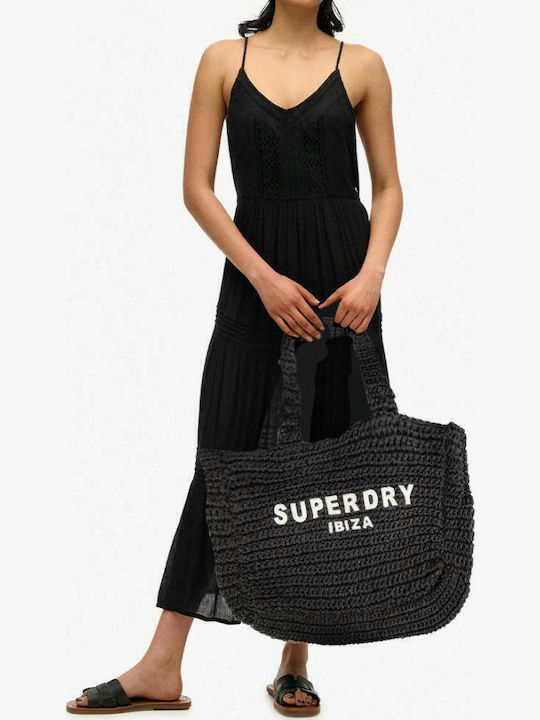 Superdry Ψάθινη Τσάντα Θαλάσσης Μαύρη