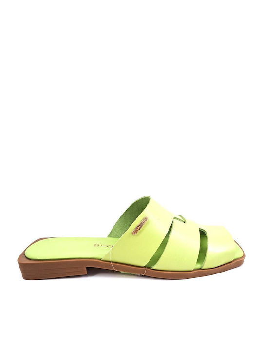 Leather Women's Flat Sandals in Green Color