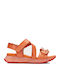 Leder Flache Sandalen für Damen Anatomisch in Orange Farbe