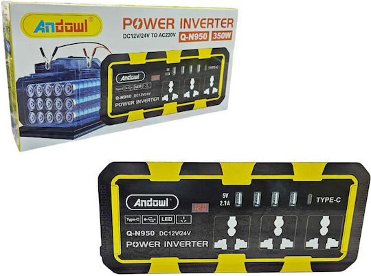 Andowl Qn950 Invertor Auto 350W pentru Convertirea 12V DC în 220V AC cu 4xUSB