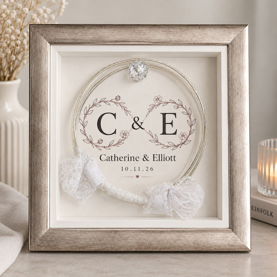 Wall-Mounted Square Wedding Crown Case Wooden Silver 30x30cm