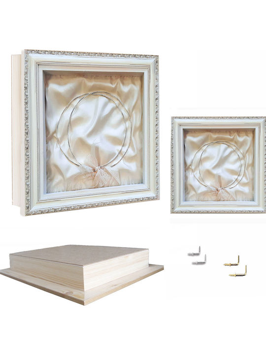 Wall-Mounted Square Wedding Crown Case Wooden White 28x28cm