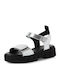 Leather Women's Flat Sandals in Silver Color