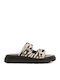 Leather Women's Flat Sandals in Black Color