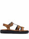 Δερμάτινα Γυναικεία Σανδάλια Flatforms Καφέ