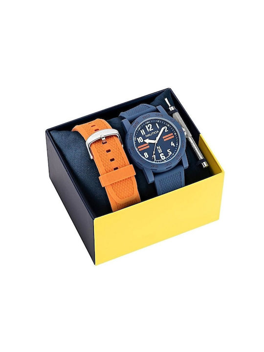 Nautica Ανδρικό Ρολόι 44mm Μπαταρίας με Πορτοκαλί Καουτσούκ Λουράκι