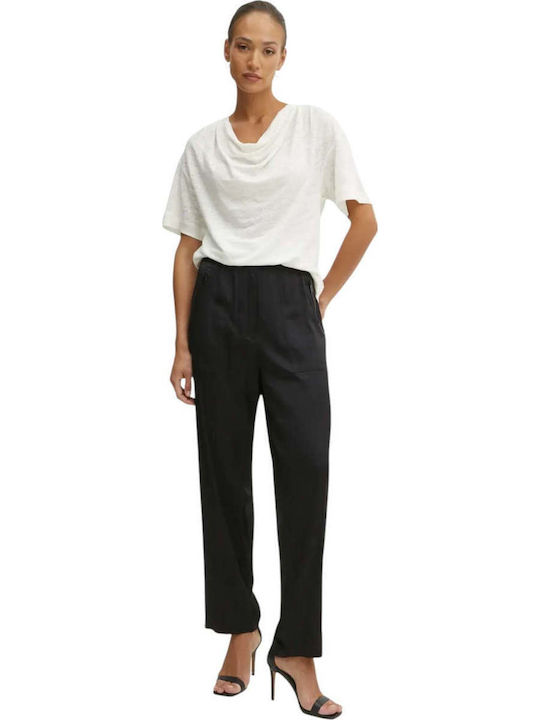 Replay Pantalone Γυναικείο Ψηλόμεσο Υφασμάτινο Παντελόνι με Λάστιχο Μαύρο
