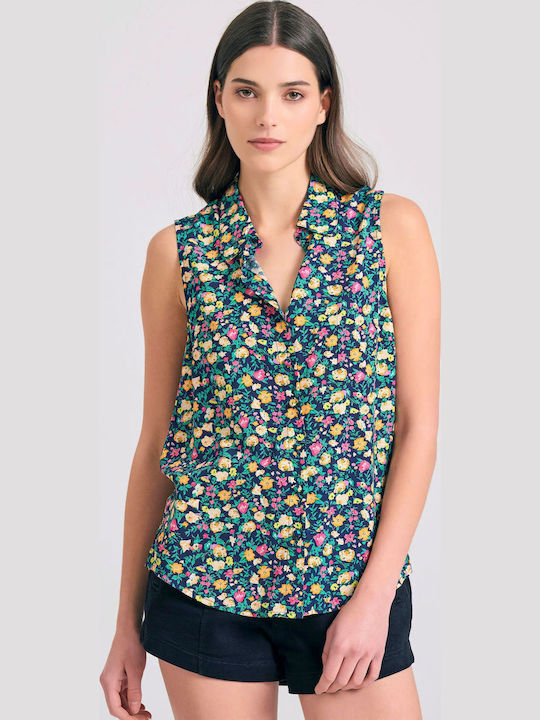 Funky Buddha Women's Floral Sleeveless Shirt Black