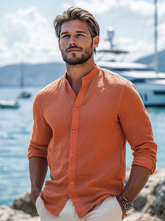 Panda Clothing Μακρυμάνικo Λινό Πουκάμισο σε Κα...