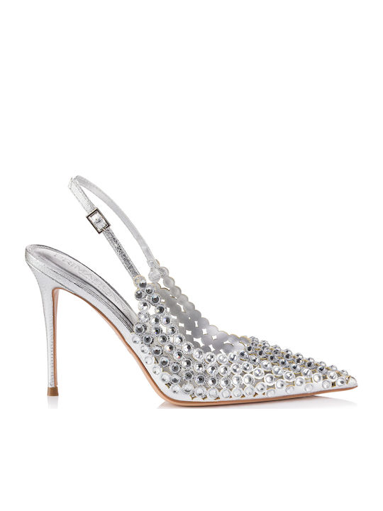 Primadonna Synthetic Leather Pointed Toe Silver Heels