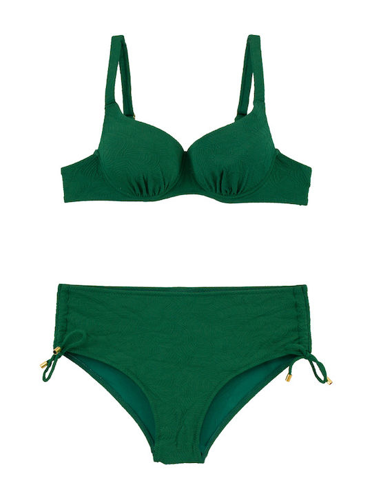 Plus Size Γυναικείο Ανάγλυφο Μαγιό Bikini Μπανέλα Πράσινο