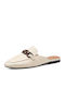 Flat Leather Mules in Ecru Color