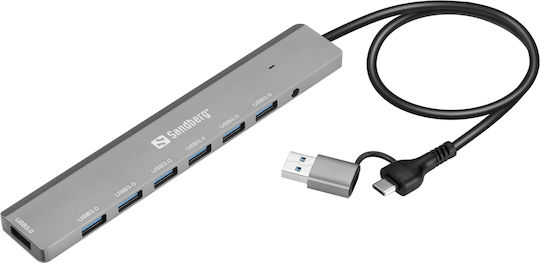 Sandberg USB 3.0 7 Port Hub with USB-A Connection Gray