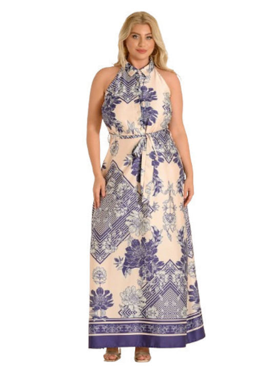 Maxi Φόρεμα για Γάμο / Βάπτιση Off-Shoulder Μπεζ