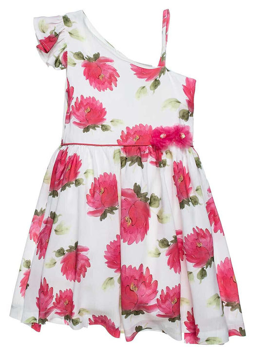 Children's Dress Sleeveless Tulle Floral White