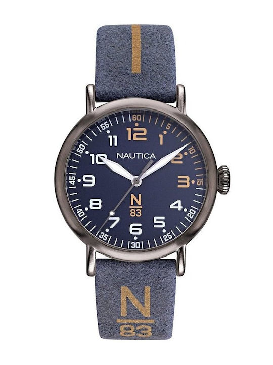 Nautica Ανδρικό Ρολόι 40mm Μπαταρίας με Γκρι Δερμάτινο Λουράκι