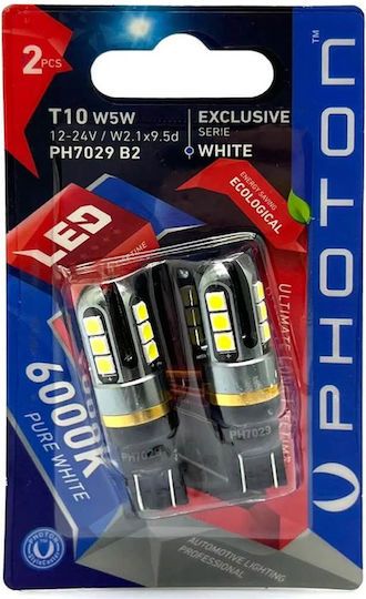 Photon Lămpi Autoturismului & Motocicletei W5W / T10 LED Alb 12-24V 2buc