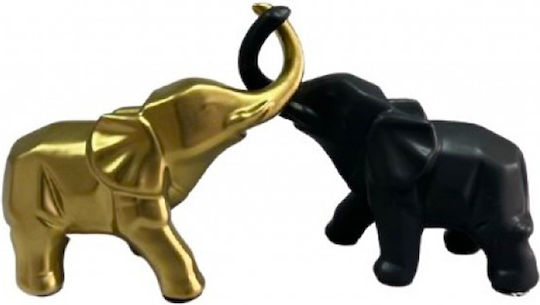 Set aus 2 Keramischen Dekorativen Elefanten "4ever" Gold Schwarz 10,5x6,5x25,5cm & 7x5,5x21cm