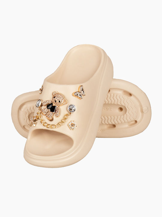 The Shoemart Slides mit Plattformen in Beige Farbe