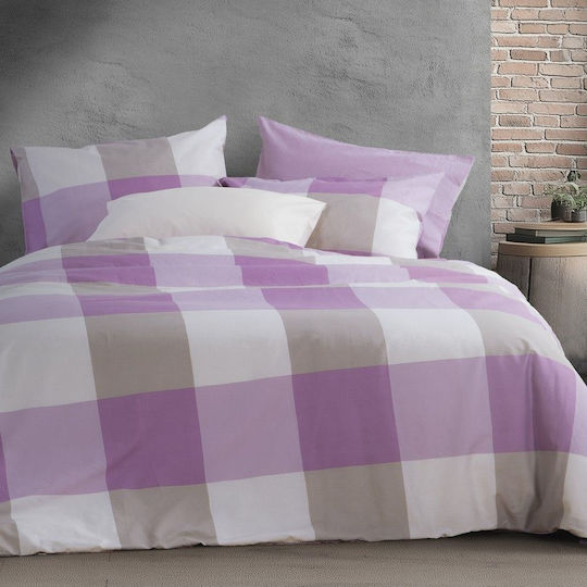 Nef-Nef Homeware Set Cearșafuri cu Elastic 100x200+35cm. Casual Check Mauve 3buc