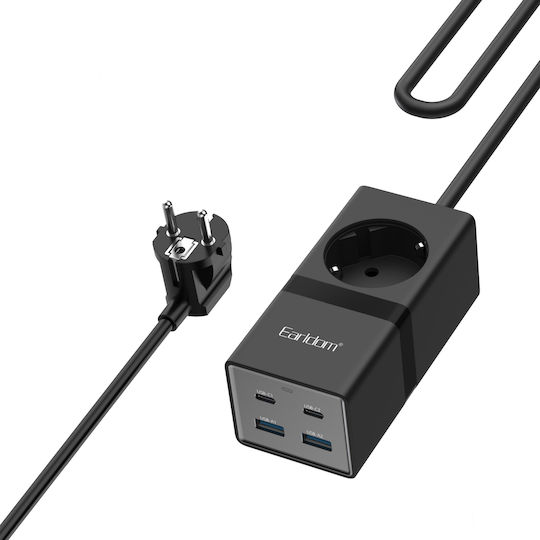 Earldom Μονόπριζο με USB-A, 2 USB-C και Καλώδιο 1m