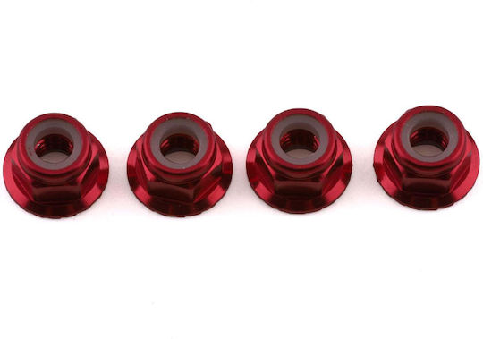 Traxxas 4mm Aluminum Flanged Serrated Nuts Red 4