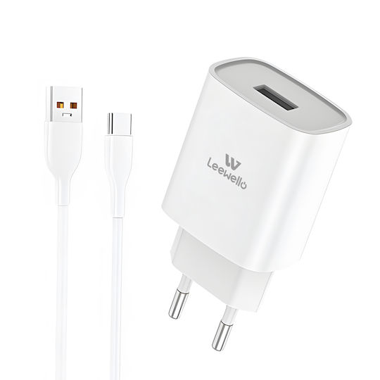 Leewello Încărcător cu Port USB-A și Cablu USB-C 20W Quick Charge 3.0 Albς (LW-326)