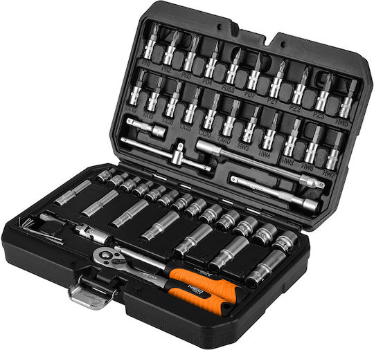 Topex Mehrfachnüsse T-Griff Lange mit Vierkant-Antrieb 1/4", HEX Set 55Stück