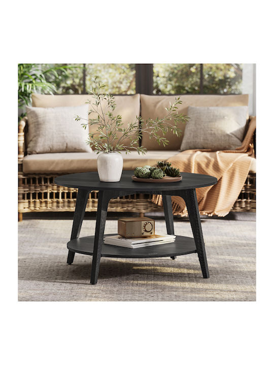 Round Central Coffee Table Wooden Black W80xL80...