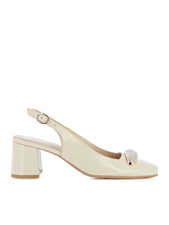 Leather Ecru Medium Heels